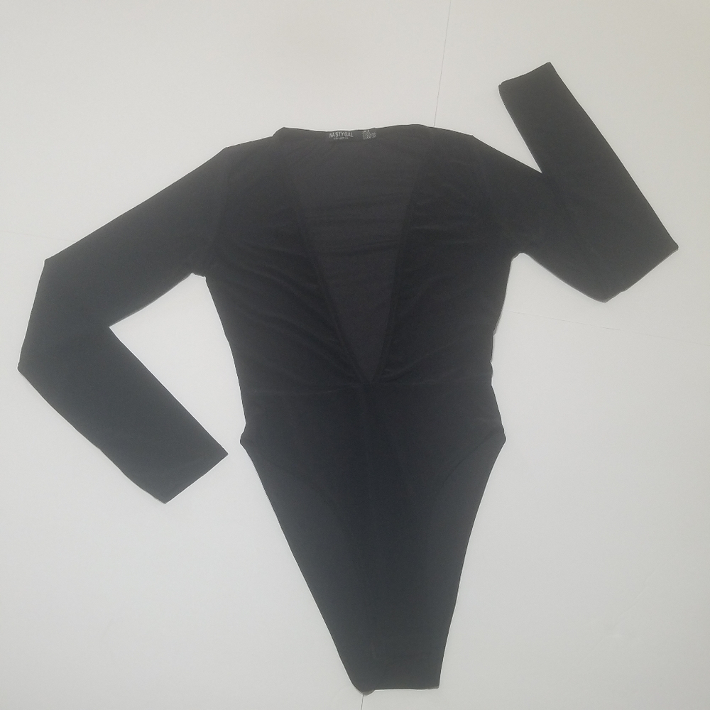 Nasty gal long sleeve deep v-neck bodysuit